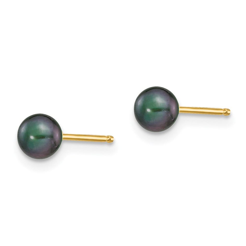 14K Yellow Gold 4 5mm Black Round Freshwater Cultured Pearl Stud Post Earrings