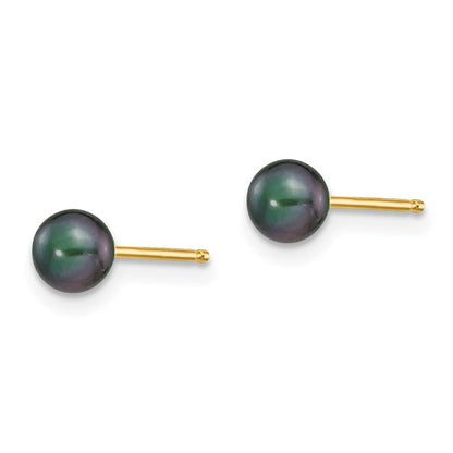 14K Yellow Gold 4 5mm Black Round Freshwater Cultured Pearl Stud Post Earrings