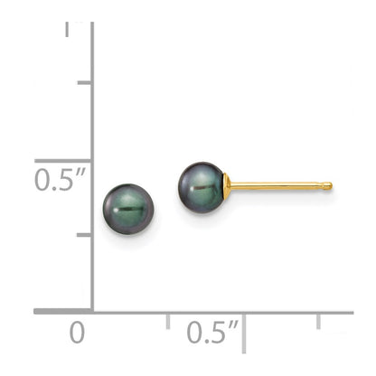 14K Yellow Gold 4 5mm Black Round Freshwater Cultured Pearl Stud Post Earrings