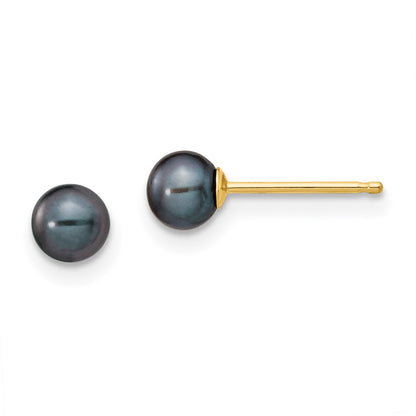14K Yellow Gold 4 5mm Black Round Freshwater Cultured Pearl Stud Post Earrings
