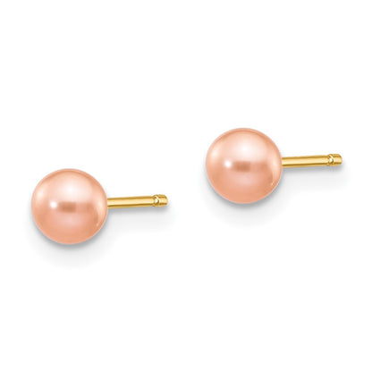 14K Yellow Gold 4 5mm Pink Round Freshwater Cultured Pearl Stud Post Earrings