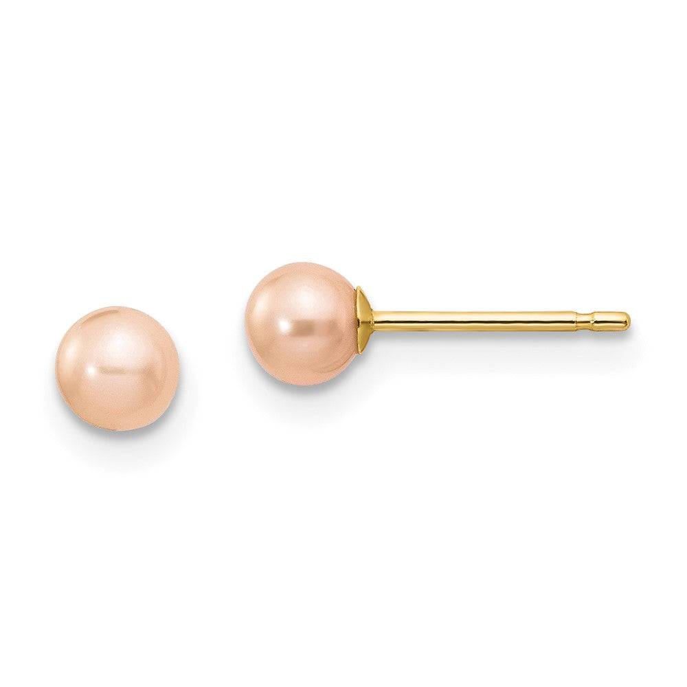 14K Yellow Gold 4 5mm Pink Round Freshwater Cultured Pearl Stud Post Earrings