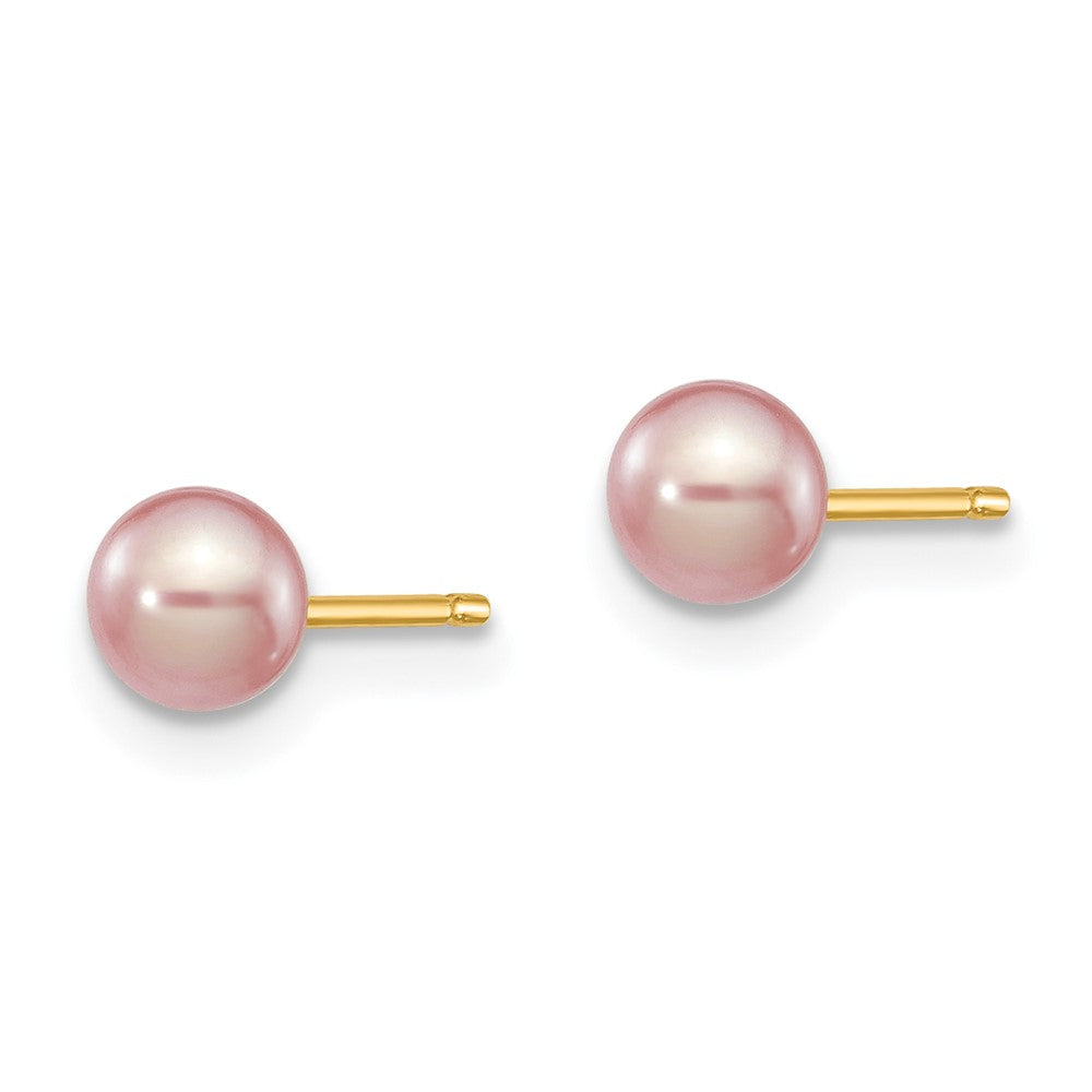 14K Yellow Gold 4 5mm Purple Round Freshwater Cultured Pearl Stud Post Earrings