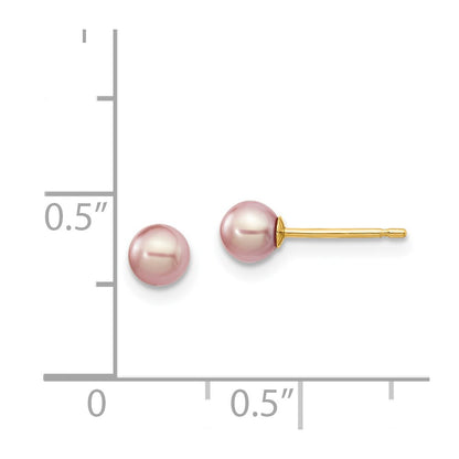 14K Yellow Gold 4 5mm Purple Round Freshwater Cultured Pearl Stud Post Earrings