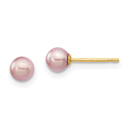 14K Yellow Gold 4 5mm Purple Round Freshwater Cultured Pearl Stud Post Earrings