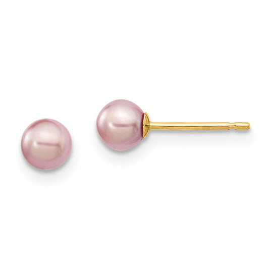 14K Yellow Gold 4 5mm Purple Round Freshwater Cultured Pearl Stud Post Earrings