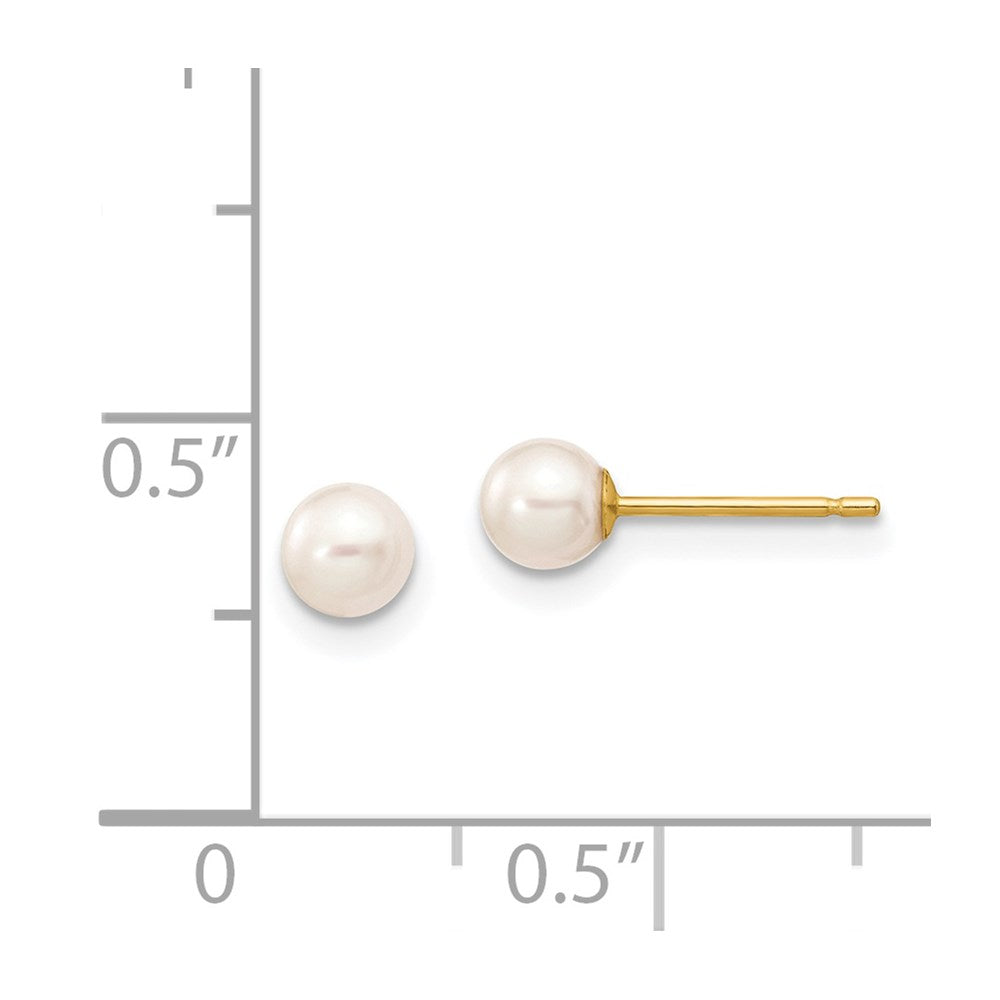 14K Yellow Gold 4 5mm White Round Freshwater Cultured Pearl Stud Post Earrings