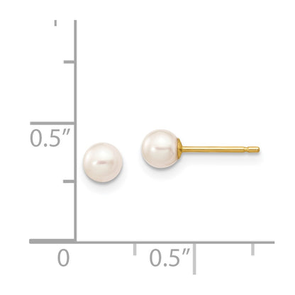 14K Yellow Gold 4 5mm White Round Freshwater Cultured Pearl Stud Post Earrings