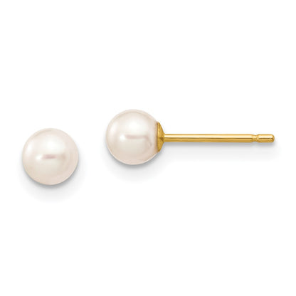 14K Yellow Gold 4 5mm White Round Freshwater Cultured Pearl Stud Post Earrings