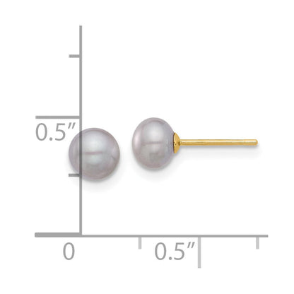 14K Yellow Gold 5-6mm Grey Button Freshwater Cultured Pearl Stud Post Earrings