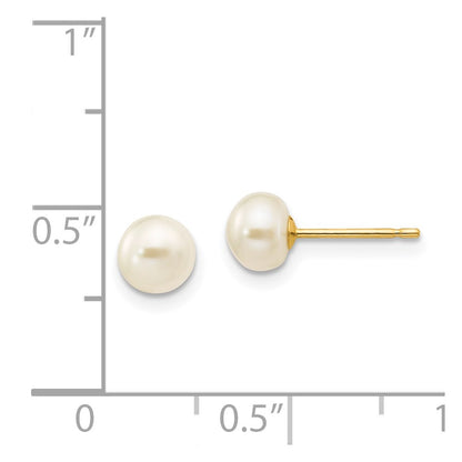 14K Yellow Gold 5 6mm White Button Freshwater Cultured Pearl Stud Post Earrings