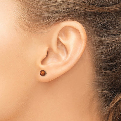 14K Yellow Gold 5 6mm Brown Round Freshwater Cultured Pearl Stud Post Earrings