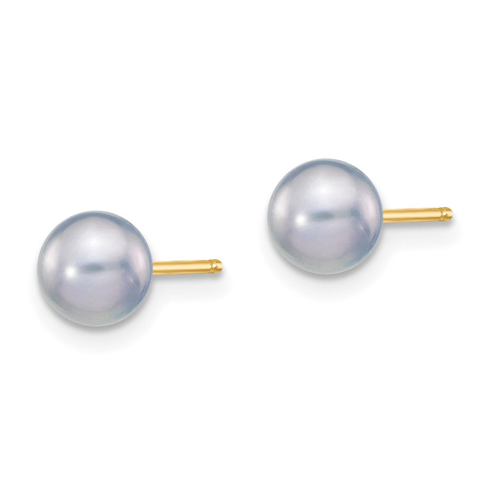 14K Yellow Gold 5 6mm Grey Round Freshwater Cultured Pearl Stud Post Earrings