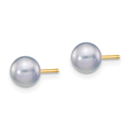 14K Yellow Gold 5 6mm Grey Round Freshwater Cultured Pearl Stud Post Earrings