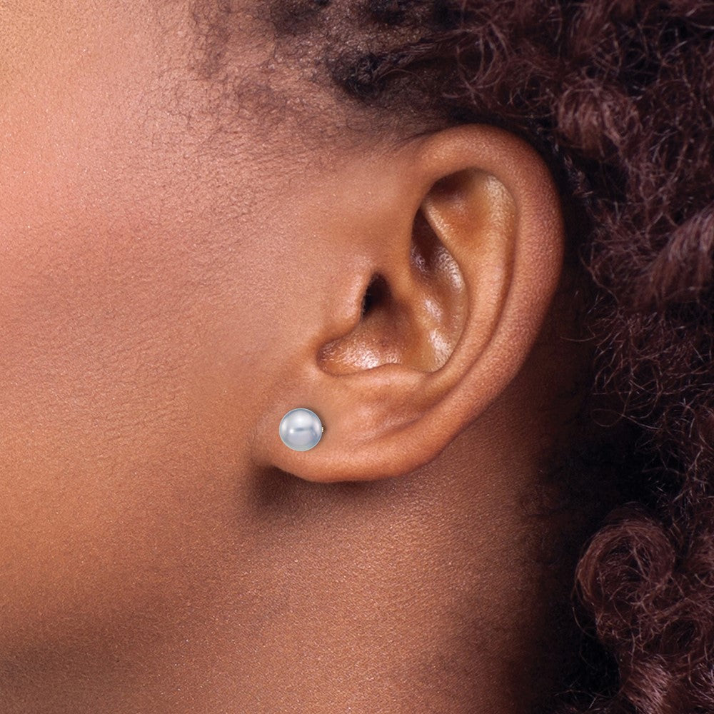 14K Yellow Gold 5 6mm Grey Round Freshwater Cultured Pearl Stud Post Earrings