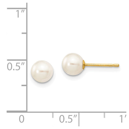 14K Yellow Gold 5 6mm White Round Freshwater Cultured Pearl Stud Post Earrings