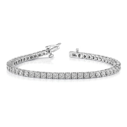 14K White Gold Complete 3.05 Carat Round Aa Diamond 4 Prong 7 Inch Tennis Bracelet