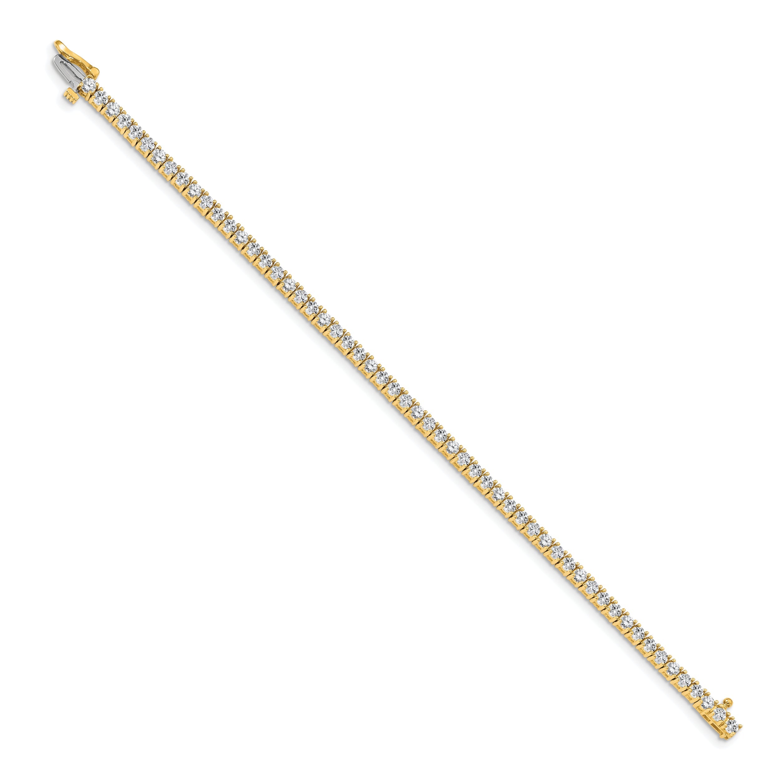 14K Yellow Gold Complete 3.92 Carat Round A Diamond 4 Prong 7 Inch Tennis Bracelet