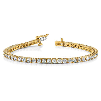 14K Yellow Gold Complete 3.92 Carat Round A Diamond 4 Prong 7 Inch Tennis Bracelet