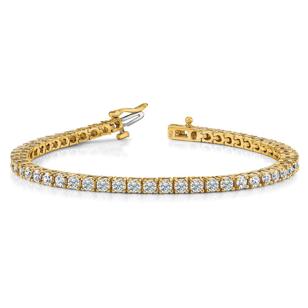 14K Yellow Gold Complete 3.92 Carat Round Aa Diamond 4 Prong 7 Inch Tennis Bracelet
