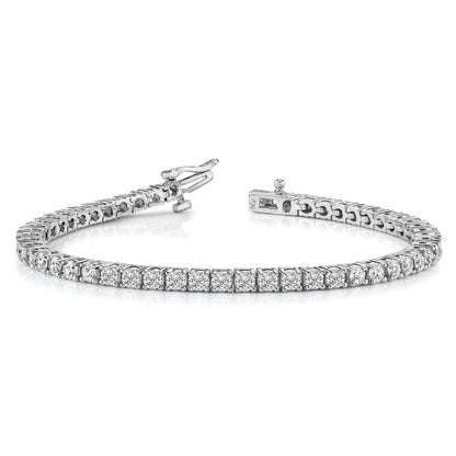 14K White Gold Complete 3.92 Carat Round Aa Diamond 4 Prong 7 Inch Tennis Bracelet
