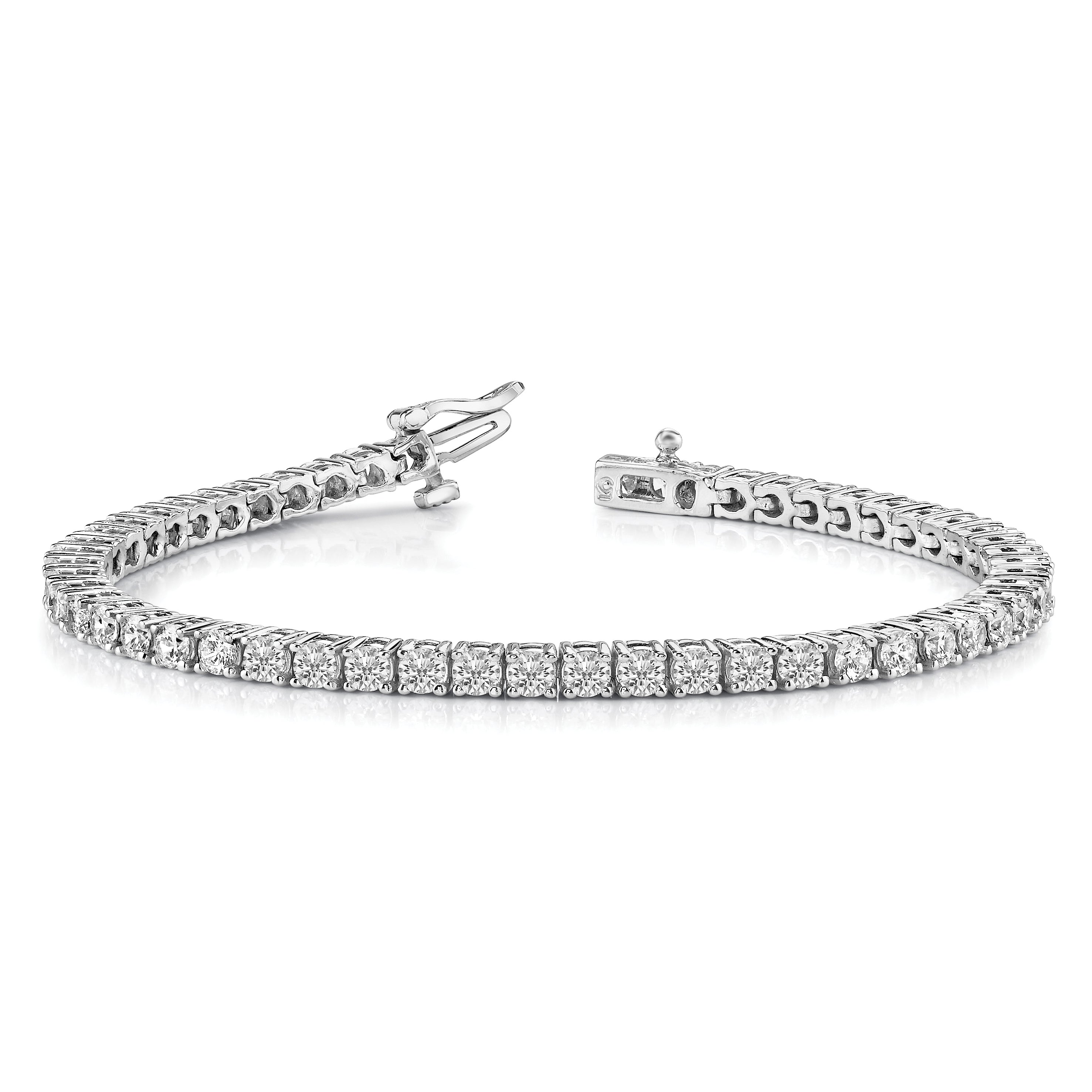 14K White Gold Complete 4.92 Carat Round A Diamond 4 Prong 7 Inch Tennis Bracelet