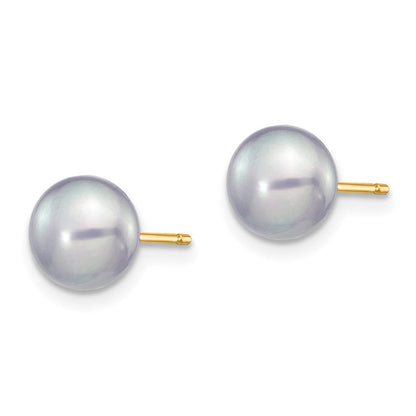 14K Yellow Gold 6-7mm Grey Button Freshwater Cultured Pearl Stud Post Earrings