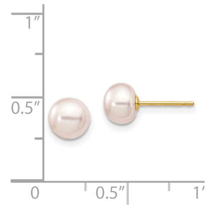 14K Yellow Gold 6-7mm Purple Button Freshwater Cultured Pearl Stud Post Earrings
