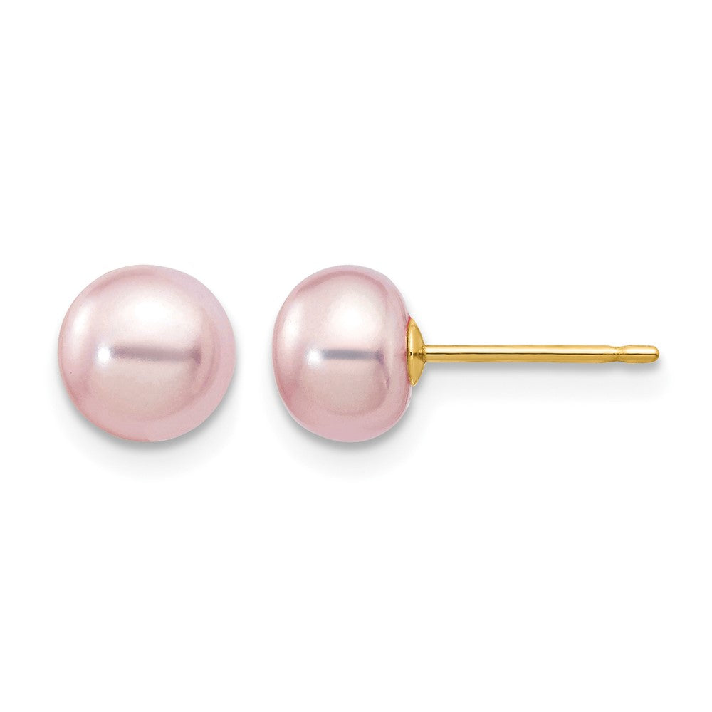14K Yellow Gold 6-7mm Purple Button Freshwater Cultured Pearl Stud Post Earrings