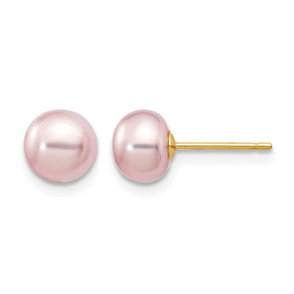 14K Yellow Gold 6-7mm Purple Button Freshwater Cultured Pearl Stud Post Earrings