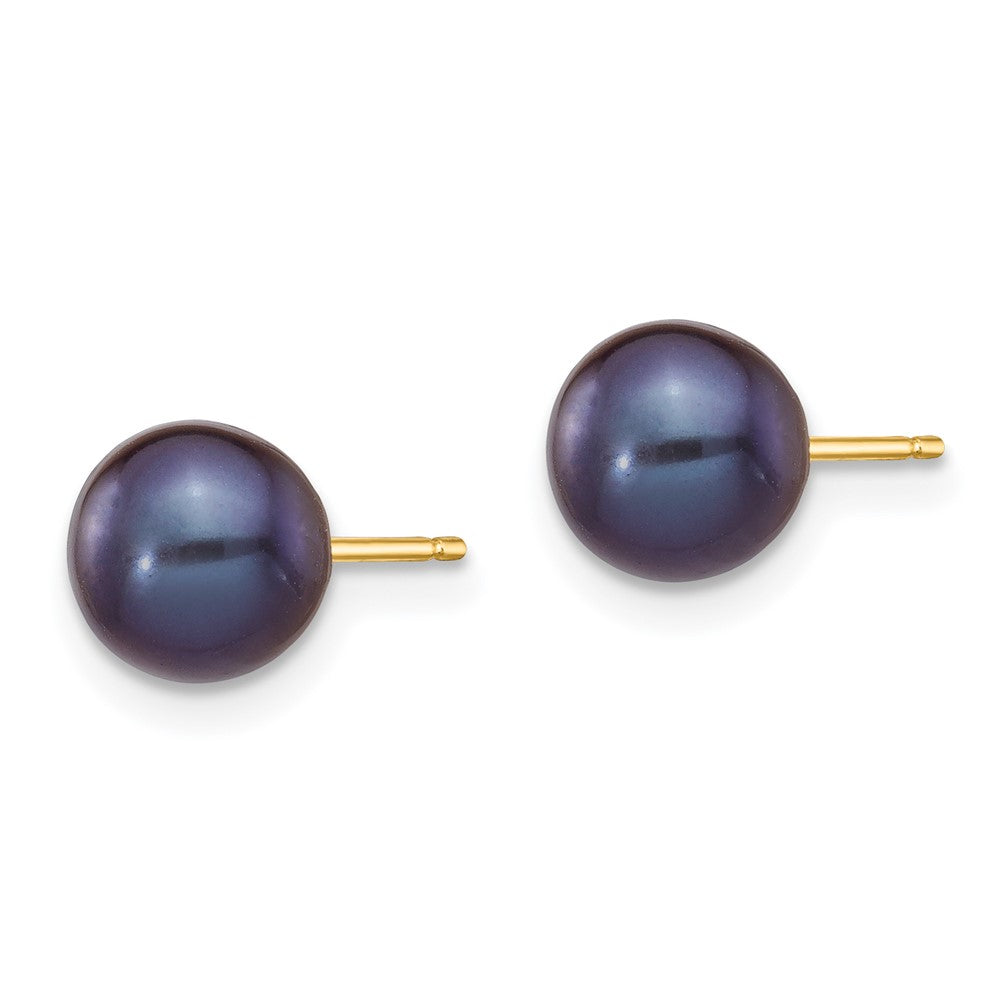 14K Yellow Gold 6 7mm Black Round Freshwater Cultured Pearl Stud Post Earrings
