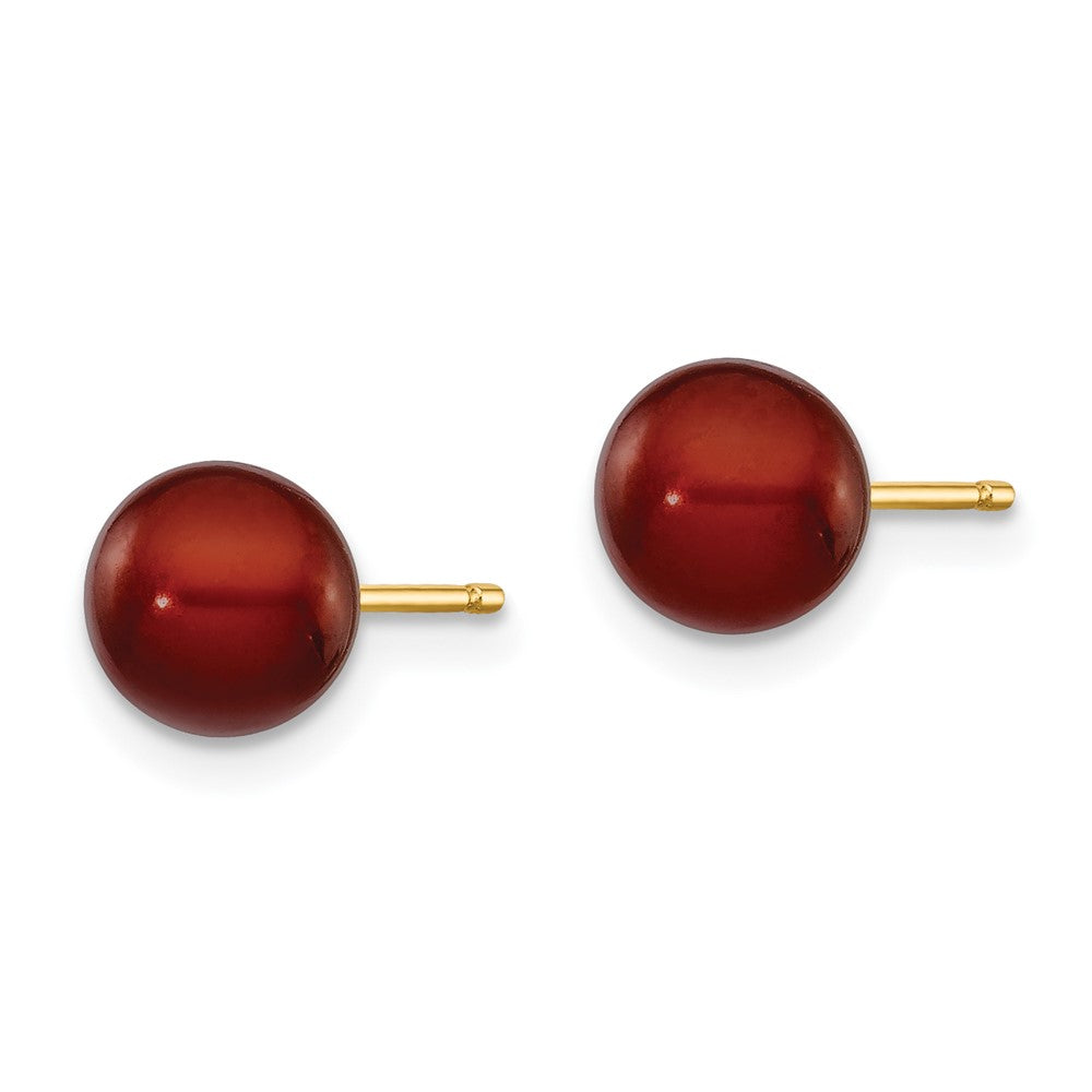 14K Yellow Gold 6 7mm Brown Round Freshwater Cultured Pearl Stud Post Earrings