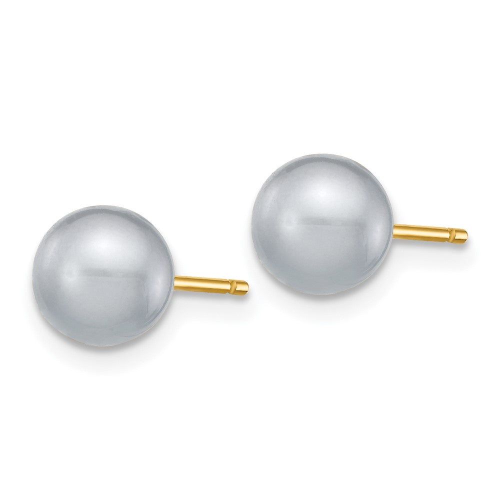 14K Yellow Gold 6 7mm Grey Round Freshwater Cultured Pearl Stud Post Earrings