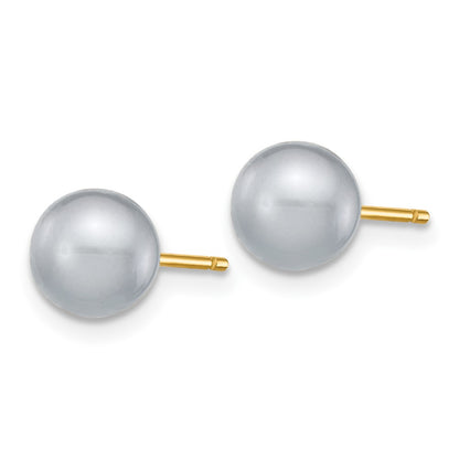 14K Yellow Gold 6 7mm Grey Round Freshwater Cultured Pearl Stud Post Earrings