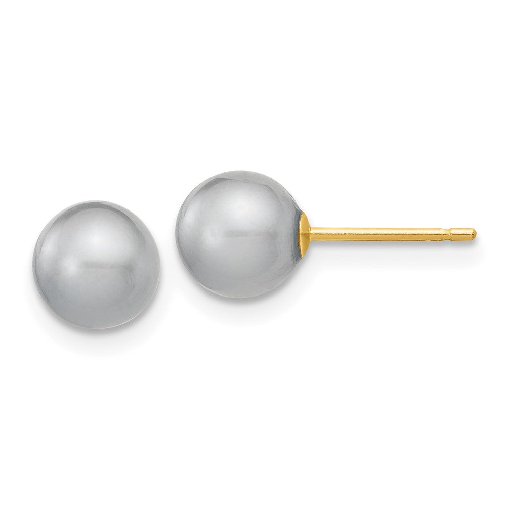 14K Yellow Gold 6 7mm Grey Round Freshwater Cultured Pearl Stud Post Earrings