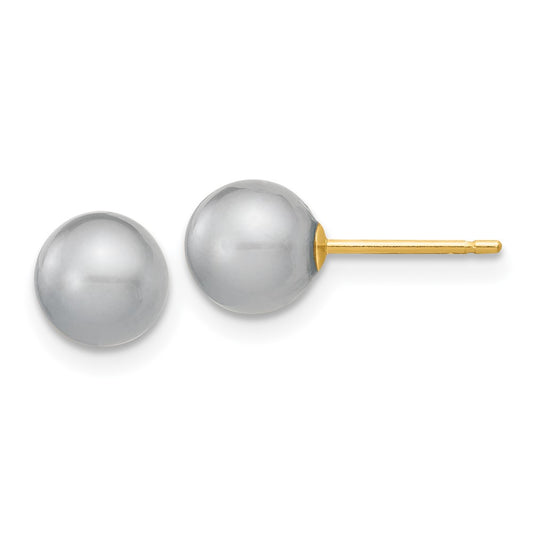 14K Yellow Gold 6 7mm Grey Round Freshwater Cultured Pearl Stud Post Earrings