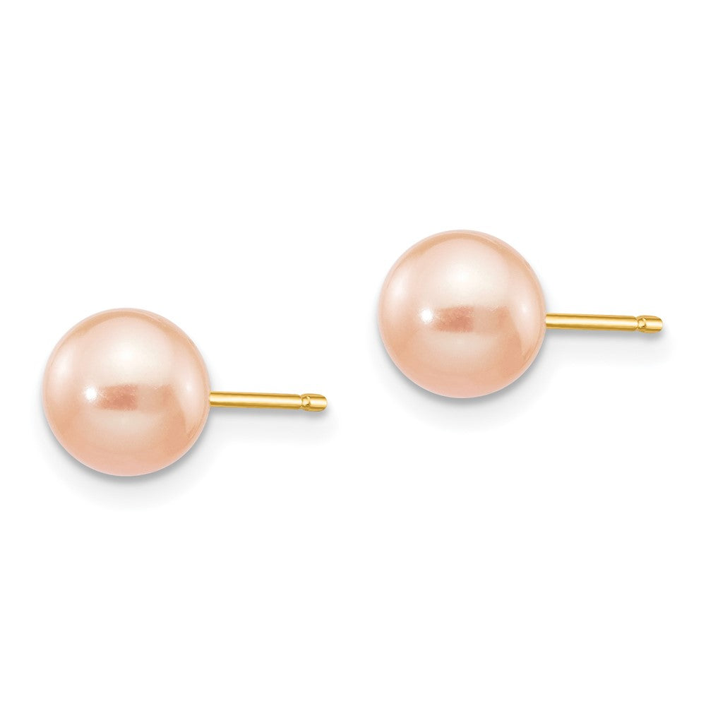14K Yellow Gold 6 7mm Pink Round Freshwater Cultured Pearl Stud Post Earrings