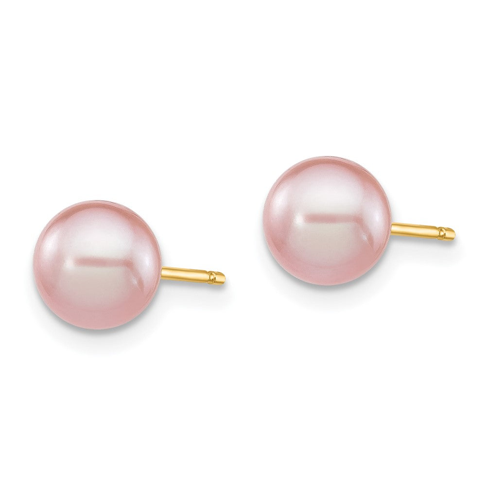 14K Yellow Gold 6 7mm Purple Round Freshwater Cultured Pearl Stud Post Earrings