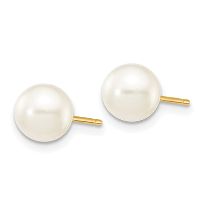 14K Yellow Gold 6 7mm White Round Freshwater Cultured Pearl Stud Post Earrings