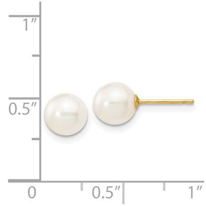 14K Yellow Gold 6 7mm White Round Freshwater Cultured Pearl Stud Post Earrings