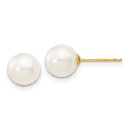 14K Yellow Gold 6 7mm White Round Freshwater Cultured Pearl Stud Post Earrings