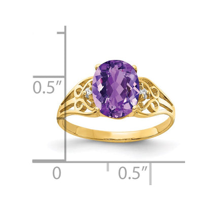 14K Yellow Gold 9X7mm Oval Amethyst Checker A Diamond Ring