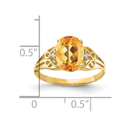 14K Yellow Gold 9X7mm Oval Citrine Checker Aaa Diamond Ring
