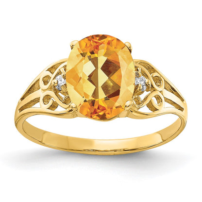 14K Yellow Gold 9X7mm Oval Citrine Checker Aaa Diamond Ring
