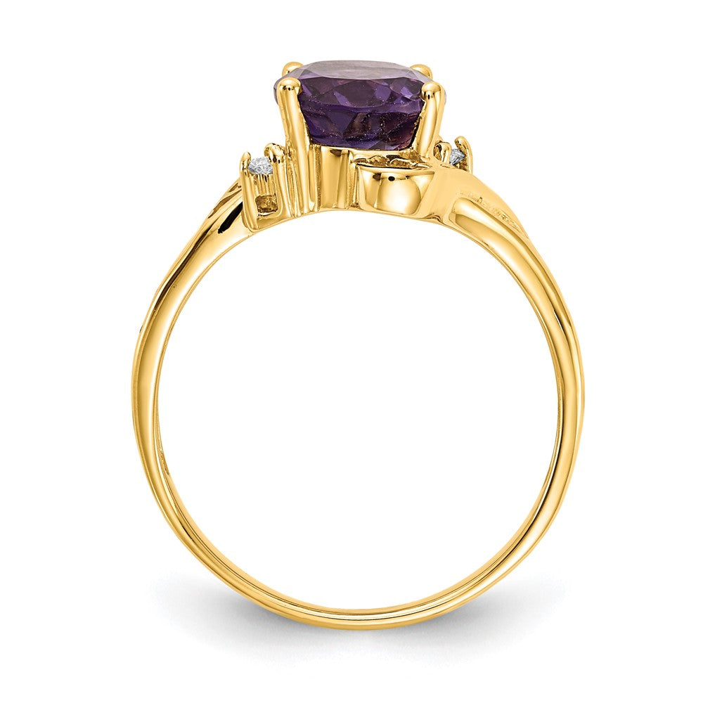 14K Yellow Gold 9X7mm Oval Amethyst Aa Diamond Ring