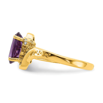 14K Yellow Gold 9X7mm Oval Amethyst Aa Diamond Ring