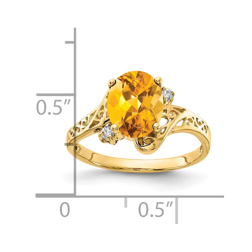 14K Yellow Gold 9X7mm Oval Citrine Vs Diamond Ring