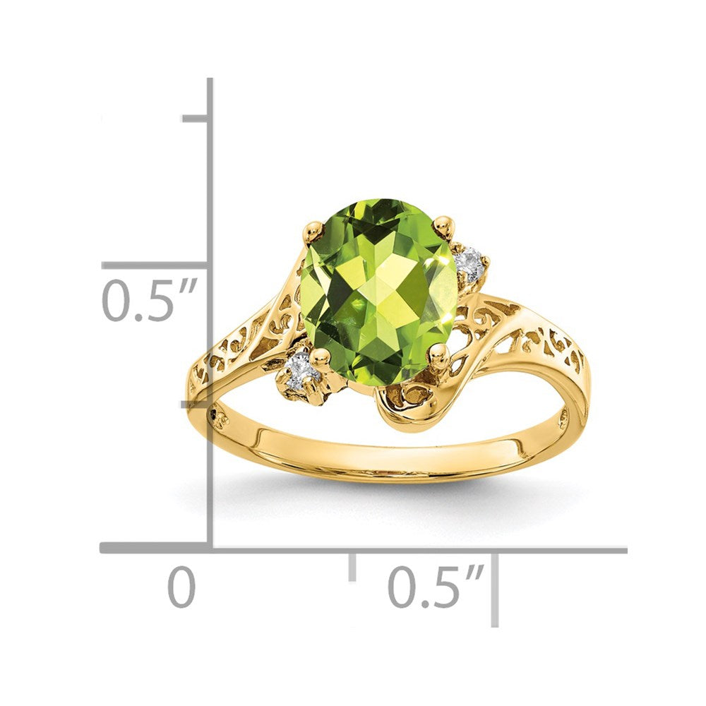 14K Yellow Gold 9X7mm Oval Peridot Aa Diamond Ring