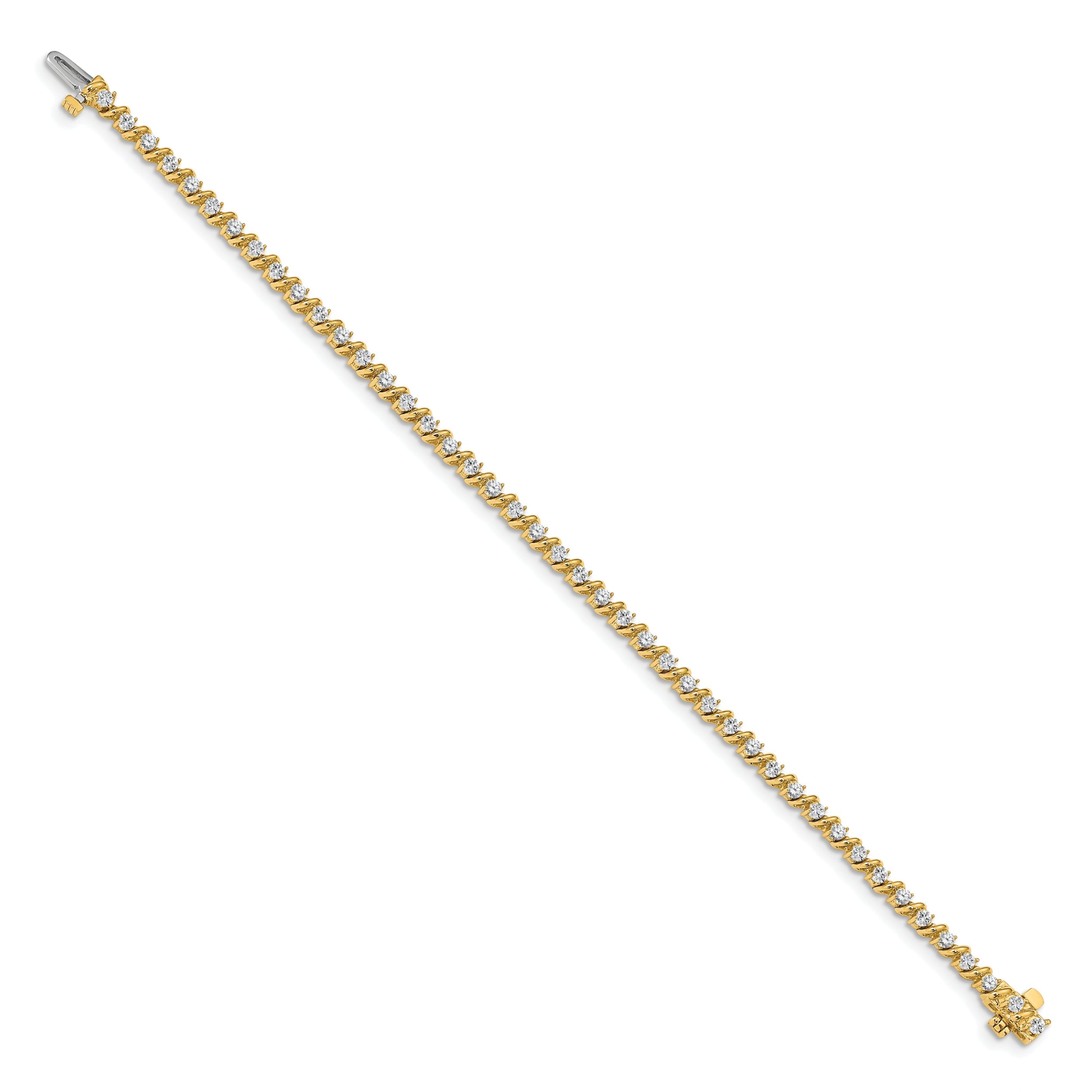 14K Yellow Gold Complete 2 Carat Round A Diamond Swirled Prong 7 Inch Tennis Bracelet