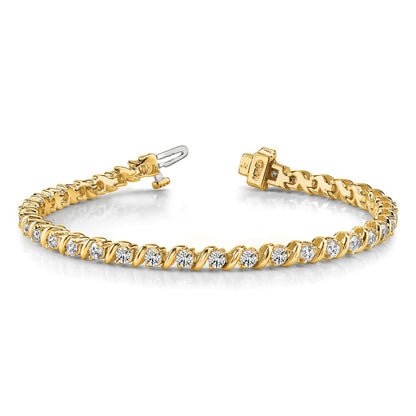 14K Yellow Gold Complete 2 Carat Round Vs Diamond Swirled Prong 7 Inch Tennis Bracelet